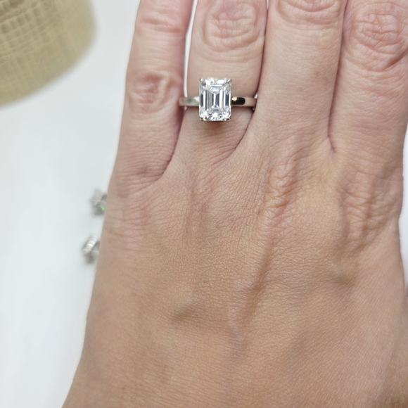 3CTW Moissanite Emerald Cut Engagement Ring . Solid S925 Silver - Picture 7 of 9